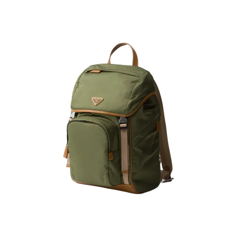 PRADA Recycled Nylon Backpack Men's Army Green & Caramel-1
