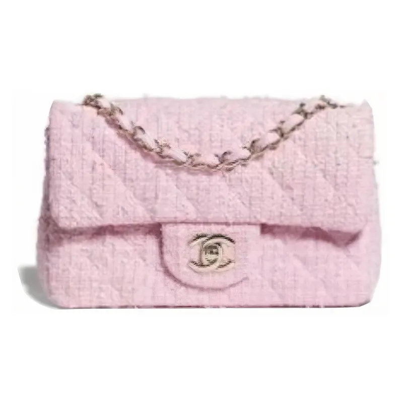 CHANEL Classic Flap CF Woolen Crossbody Bag Mini Women's Pink-0