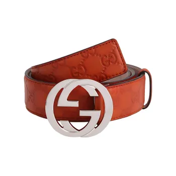 GUCCI Cow Leather Leather Belts Men's Red Width  4cm