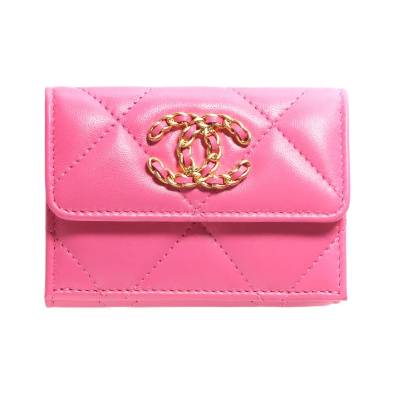 CHANEL 19Bag Lambskin Wallet Small Size Women's Pink-0
