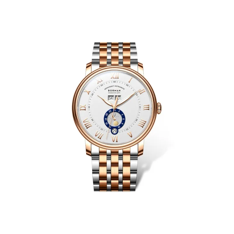 BORMAN Mechanical Movement Stainless Steel Watchband Men's Watches White Dial-4