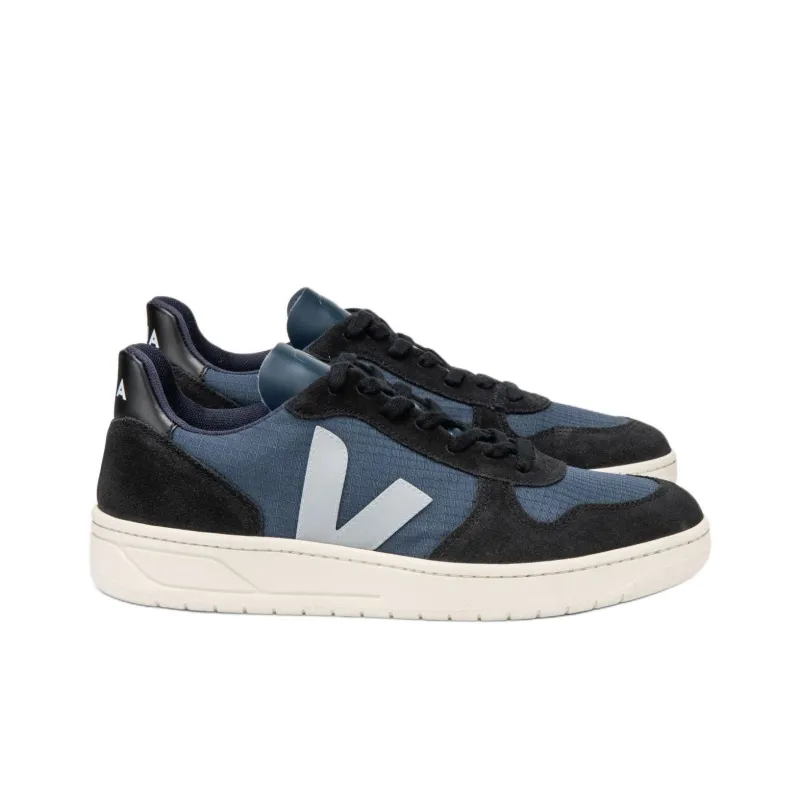 VEJA V-10 Low-Top Skateboard Shoes Unisex Black Blue-1