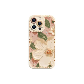 Wei Xin Silicone Material Pointed Diamond Camellia Phone Cases Compatible With IPhone 16/15 Pro Max/Apple 13/14 Pro/Max