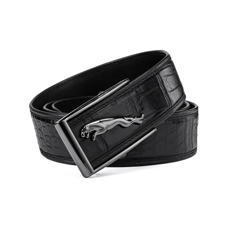JAGUAR Crocodile Leather Leather Belts Men's Black Width 3.7cm-1