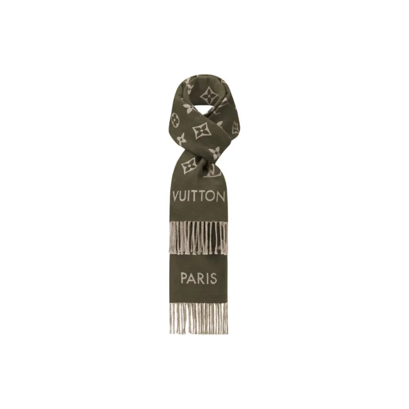 LOUIS VUITTON Sheep Wool Knit Scarves Men's Green-1