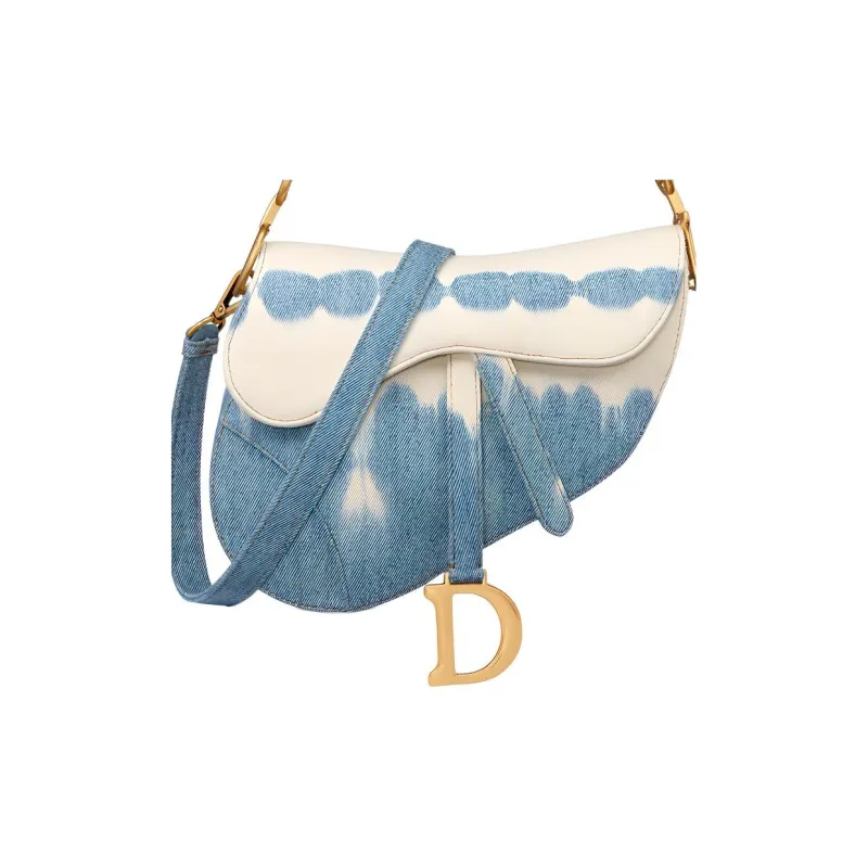 DIOR Denim Tie Dye Saddle Bag Shoulder Bag Crossbody Bag Handbag Women's Blue-5