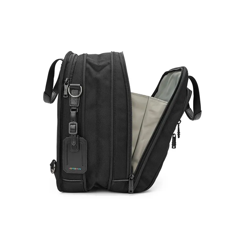 HORSEMEN Ballistic Nylon With Cow Leather Business Travel Shoulder Bag, Crossbody Bag, Handbag Tubas Men's Black-5