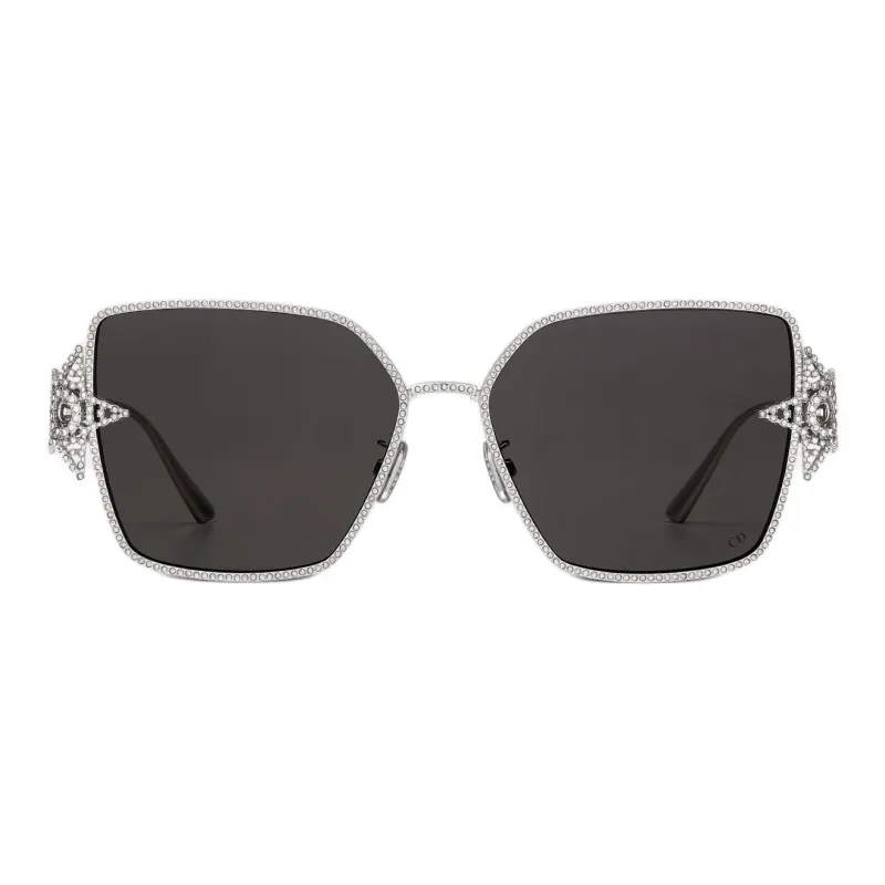 DIOR Metal Swarovski Crystal Irregular Shape Sunglasses Women's Silver-1