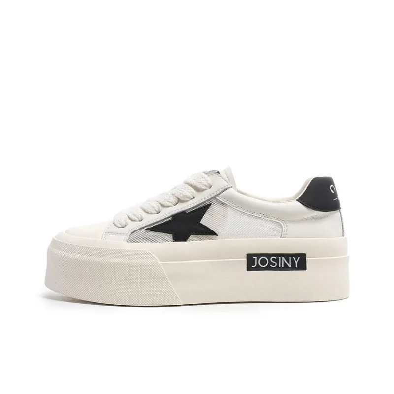 JOSINY Abrasion Resistant Height Increasing Low Top Skateboard Shoes 5cm Women's White Black-0