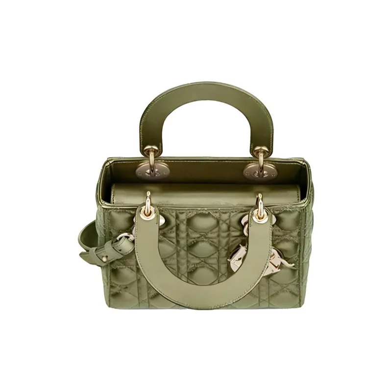 DIOR Lady Dior Calfskin Handbag Women's Metallic Green-2