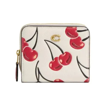 COACH Leather Wallet Mini Women's White & Red