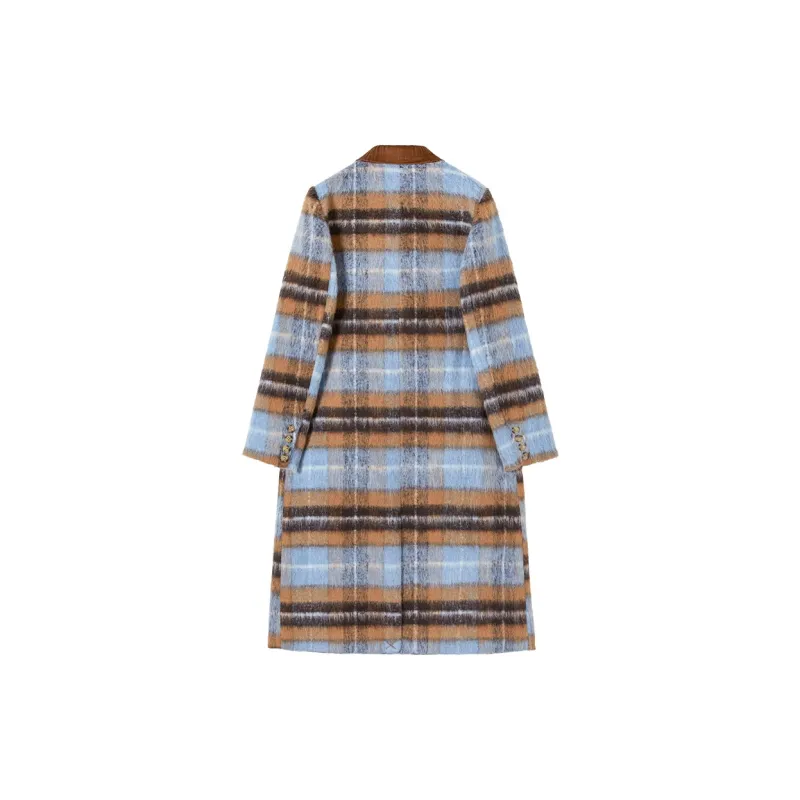 TOUCH Coat Women's Blue Coffee Plaid-1