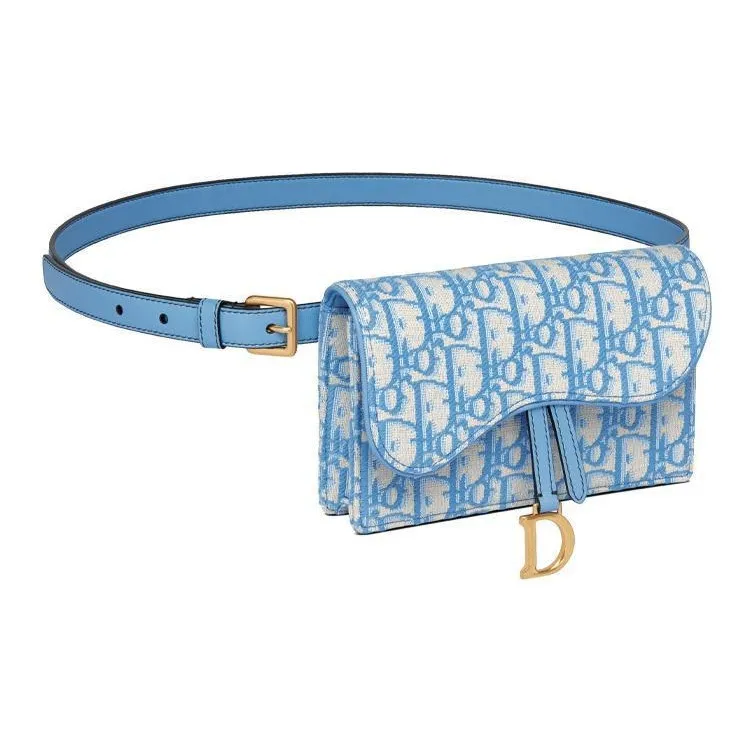 DIOR Canvas Saddle Sling Bag, Canvas Bag, One Shoulder Handbag, Fanny Pack Women's Cornflower Blue/Carolina Blue-1