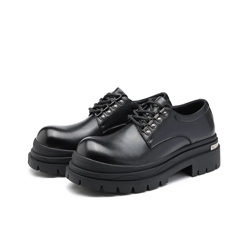JOSINY Round Tip Derby Shoes, Casual Leather Shoes Men's Black-2