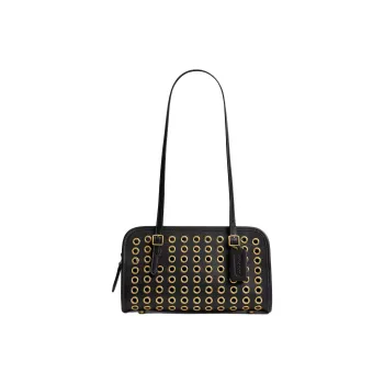 COACH Swing Zip Leather Handbag, Shoulder Bag Medium Size Women's Black