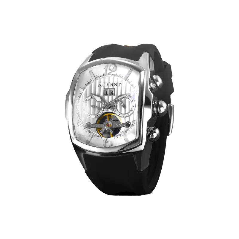 KUERST Automatic Mechanical Movement Rubber Strap Watch Men's Watches Black Dial-0