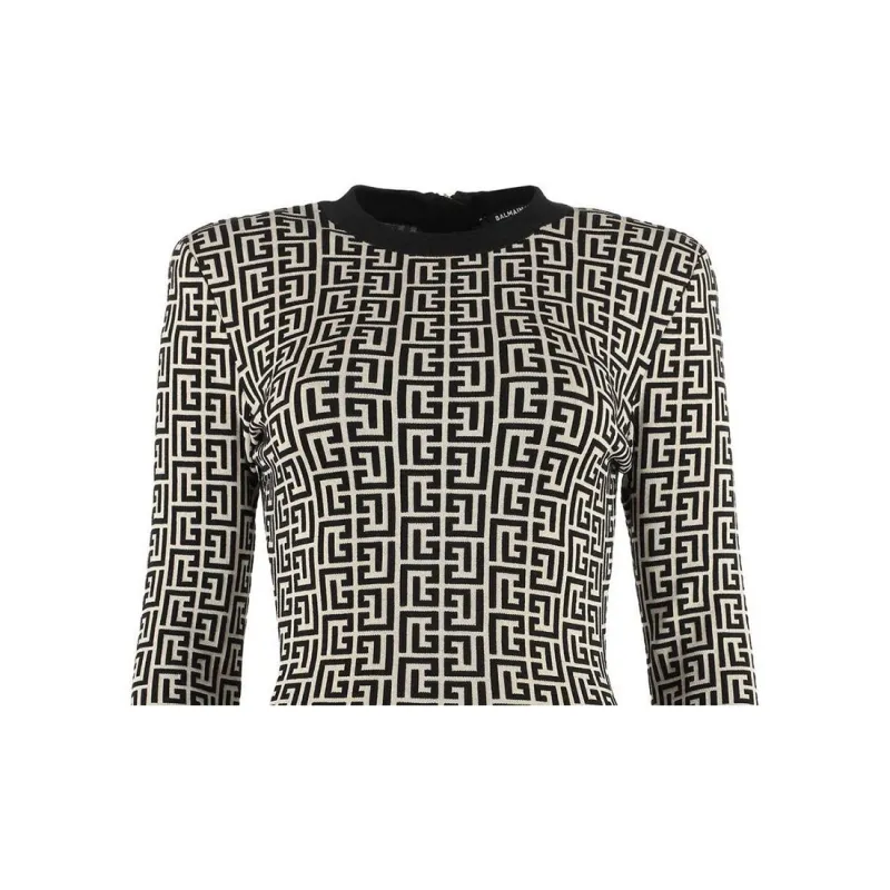 BALMAIN All-Over Monogram Printed Mini Dress-3