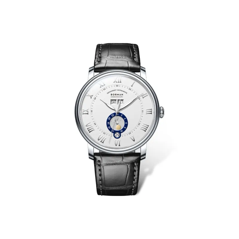 BORMAN Mechanical Movement Cowhide Strap Watch Men's Watches White Dial-0