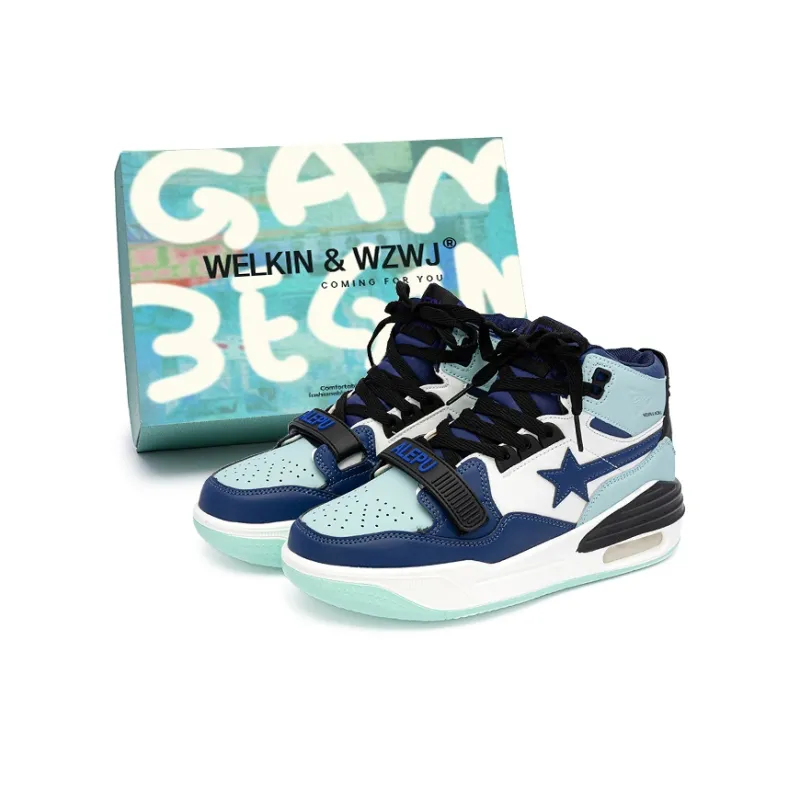 WELKIN&WZWJ Stars Collection White Sneakers Slip-Resistant Height Increasing Low-Top Skateboard Shoes Unisex-169