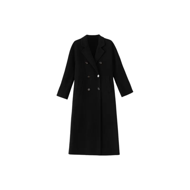 Late White Wool Coat Women's Black-1