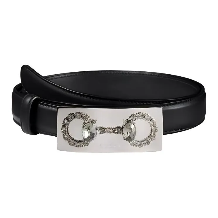 GUCCI Calfskin Leather Belts Unisex Black Width  2.5cm-0