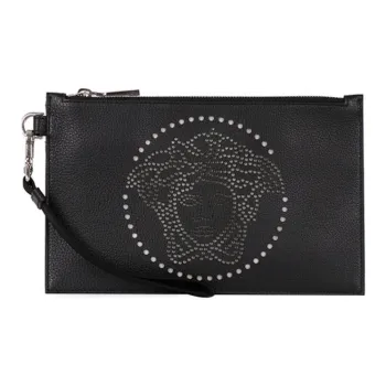 VERSACE Leather Clutch Men's Black