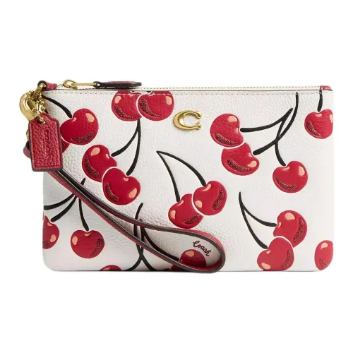 COACH Leather Clutch Small Size Women's White & Red