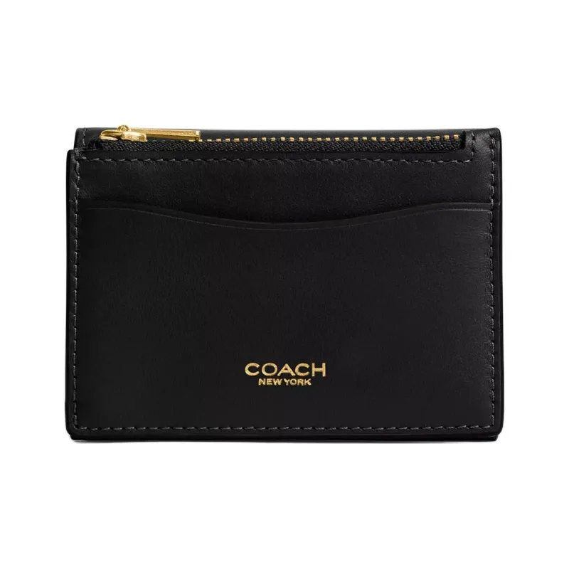 COACH Calfskin Leather Wallet Mini Women's Black-1