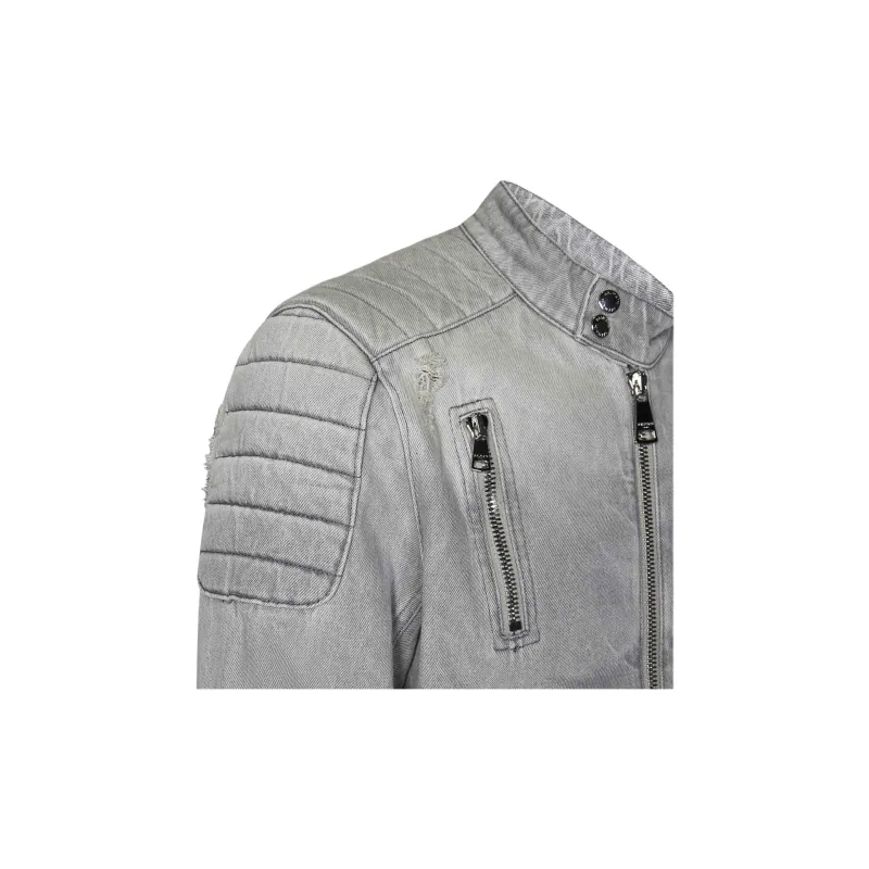 BALMAIN Zip Up Biker Denim Jacket-3