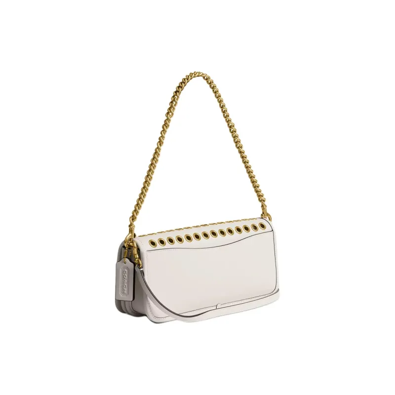 COACH Dinky Leather One Shoulder Handbag Medium Size Women's White-1