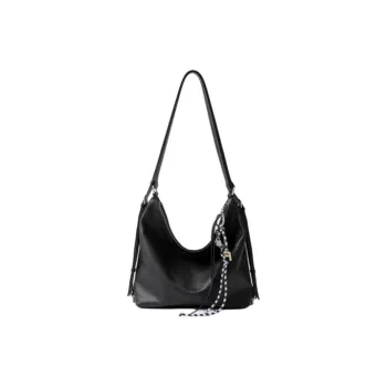 FION Cow Leather Tote Bag Shopping Bag Handbag Shoulder Bag Large Size Women's Classic Black