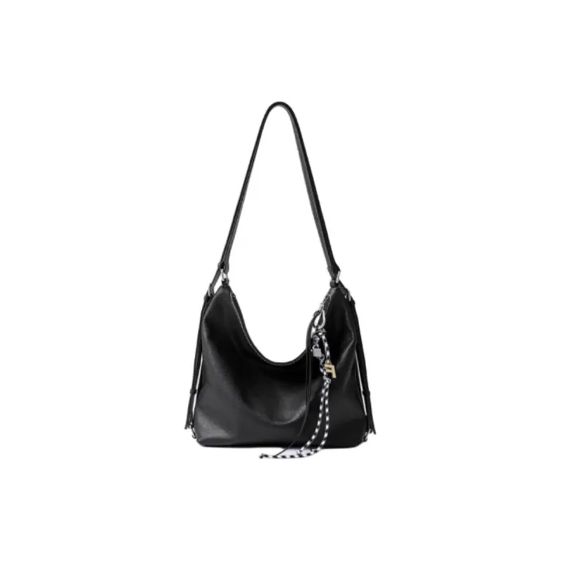 FION Cow Leather Tote Bag Shopping Bag Handbag Shoulder Bag Large Size Women's Classic Black-0