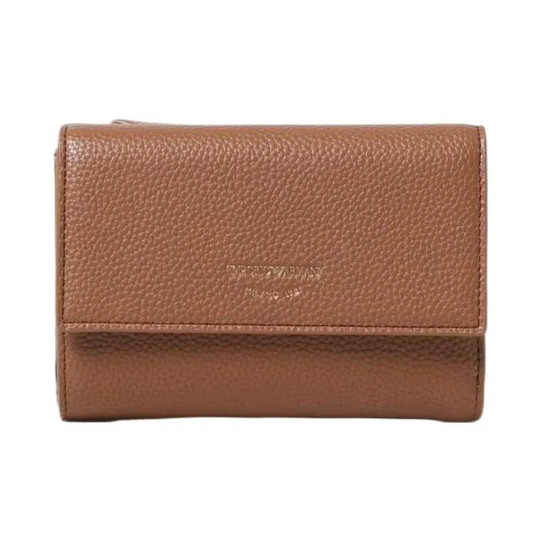 EMPORIO ARMANI Grain Synthetic Leather Wallet Women's Brown-0