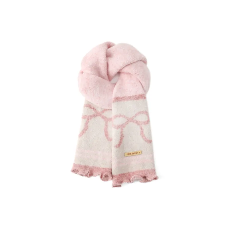 FREE RABBITⅡ Fall And Winter Ambiance Enhancing Warm Versatile Stripes Lace Trim Scarf Unisex-2