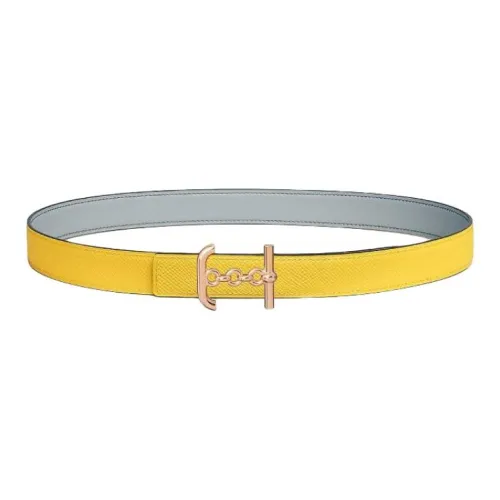 HERMES Calfskin Leather Belts Women's Blue Glacier/Naples Yellow Width 2.4CM