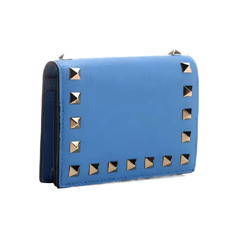 Valentino Rockstud Calfskin Wallet Card Holder Women's Sky Blue-1