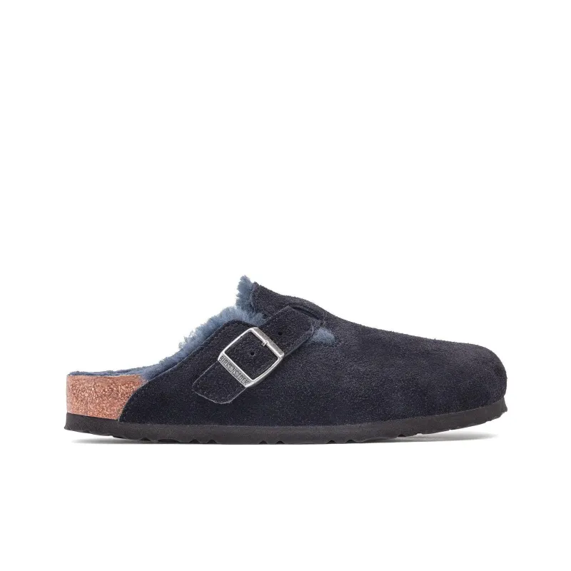 Birkenstock Boston Shearling Wrap-toe Slippers Unisex Midnight Blue Narrow Fit-1