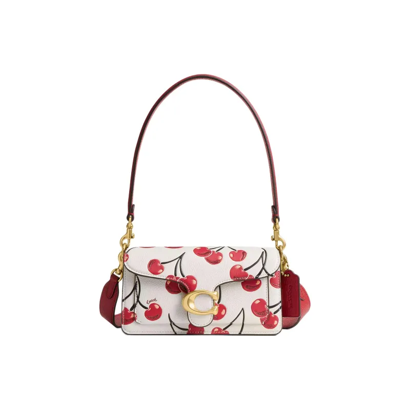 COACH Tabby Leather Portable Crossbody Bag, Shoulder Bag Small Size Women's White & Red-0