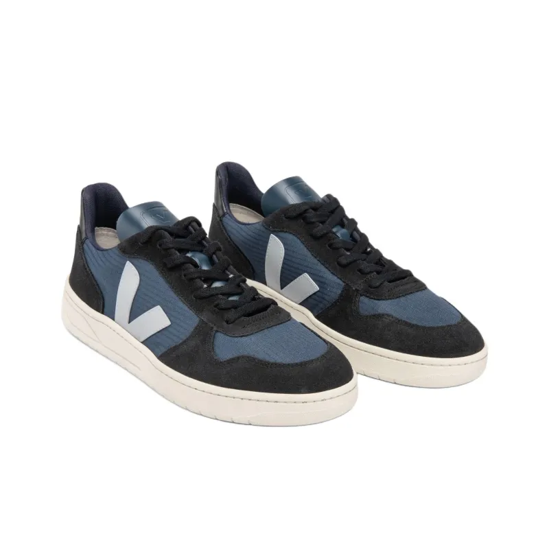 VEJA V-10 Low-Top Skateboard Shoes Unisex Black Blue-2