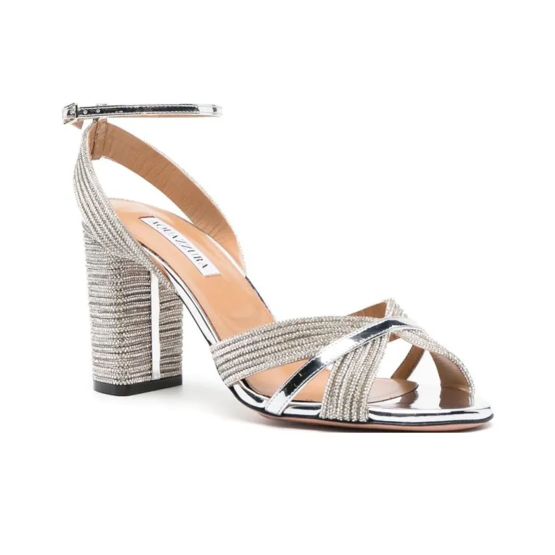 AQUAZZURA Sundance Strap Sandals 8.5cm Women's Silver-2