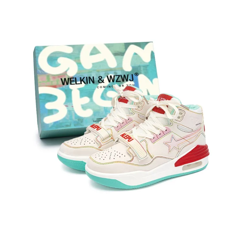 WELKIN&WZWJ Stars Collection White Sneakers Slip-Resistant Height Increasing Low-Top Skateboard Shoes Unisex-174