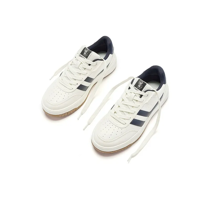 QIAODAN Anti Slip Wear Resistant Low Top Skateboard Shoes Men's White Blue-4