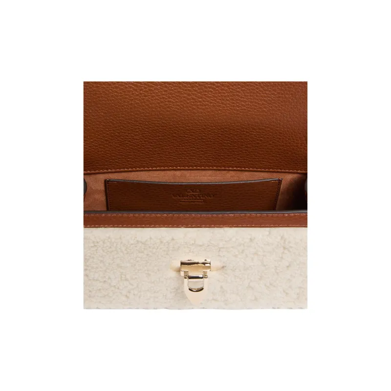 Valentino GARAVANI Shearling Crossbody Bag Shoulder Bag Small Size Women's Natural Color Block Brown-4