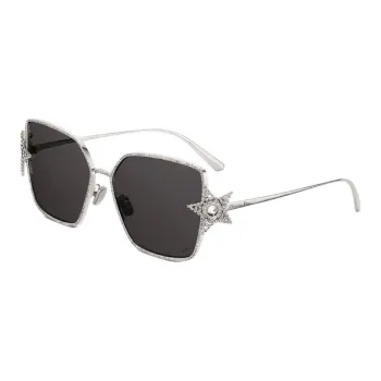 DIOR Metal Swarovski Crystal Irregular Shape Sunglasses Women's Silver