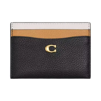 COACH Leather Card Holder Mini Women's Black & Multicolor
