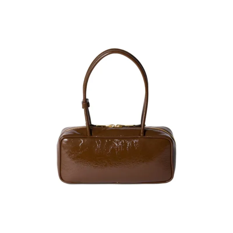 MIU MIU Naplak Lacquered Finish Sheepskin Handbag Women's Brown-4