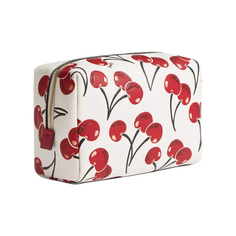COACH Polished Pebble Leather Storage Bag Trumpets Women's White & Red-1