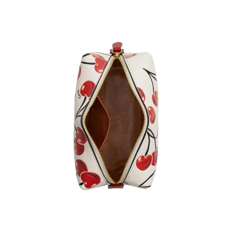 COACH Polished Pebble Leather Storage Bag Trumpets Women's White & Red-2