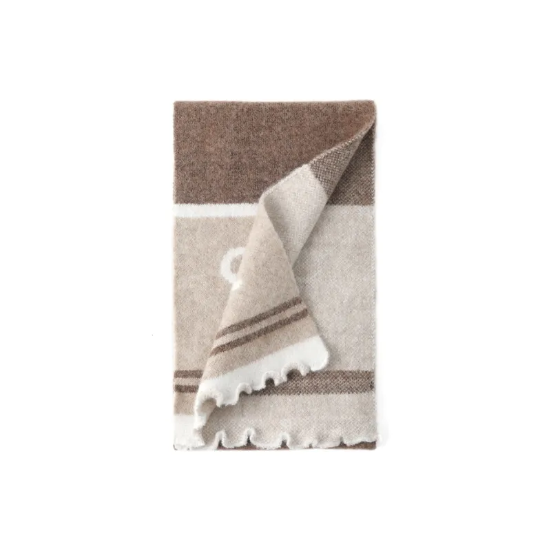 FREE RABBITⅡ Fall And Winter Ambiance Enhancing Warm Versatile Stripes Lace Trim Scarf Unisex-1