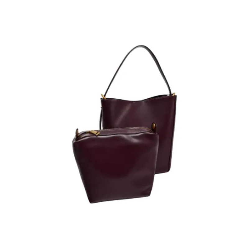 ZARA PU Bucket Bags One Shoulder Handbags Medium Size Women's Bright Red-1